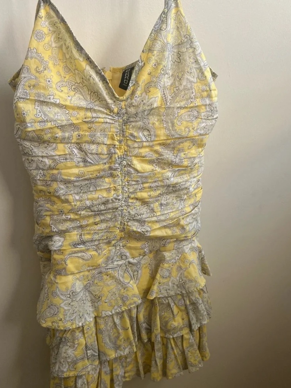 Yellow Paisley Ruched Tiered Summer Dress